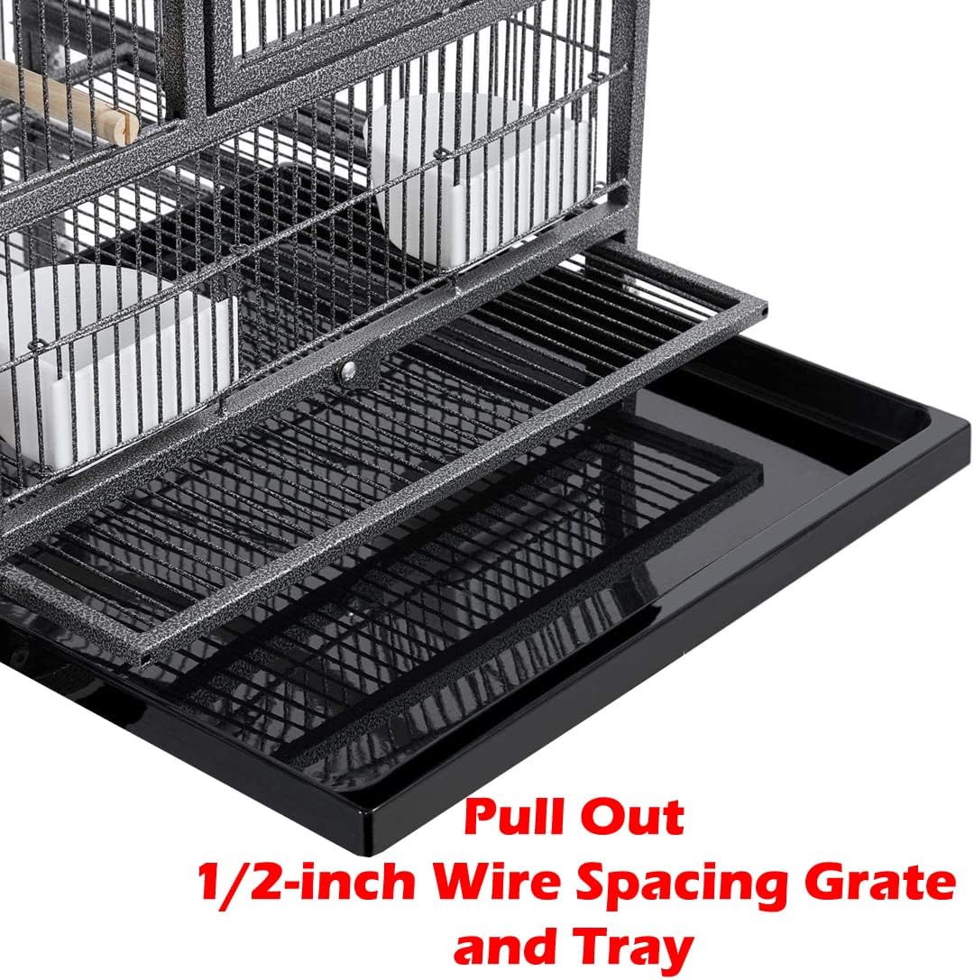 Triple Stackable Center Divided Breeder Breeding Bird Flight Double Rolling Cage Side Nesting Doors Easy Clean Pull Out Tray for Aviaries Canaries Cockatiels Lovebirds Finches Budgies Small Parrots