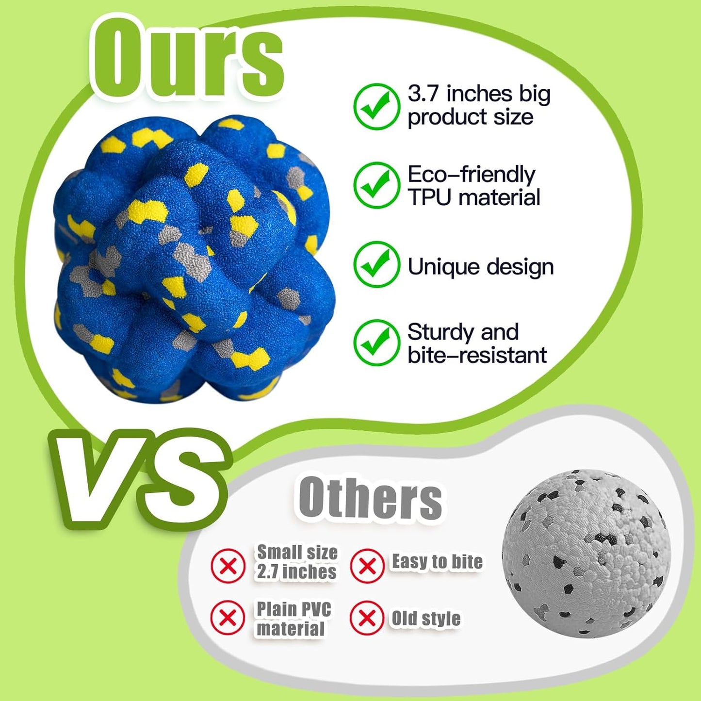 Upgrade Dog Balls Interactive Toys for Aggressive Chewers, Indestructible Tennis Durable Bouncy for Fetch Game, Lightweight Floating, Blue