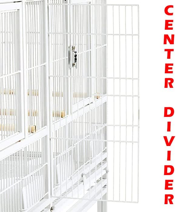 Stackable Center Divided Breeder Breeding Bird Flight Double Rolling Cage for Aviaries Canaries Cockatiels Lovebirds Finches Budgies Small Parrots (White Vein, Double Story)