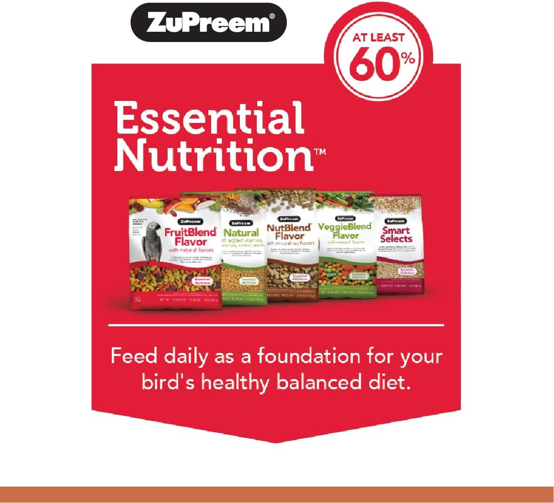 ZuPreem NutBlend Bird Food, Bird Feed for Cockatiel, Lovebird, Quaker, Small Conure, Lorikeet, ZuPreem Core Nutrition, Made in USA, No Waste, Natural Ingredients, Cockatiel Food, (Medium, 2 lb bag)