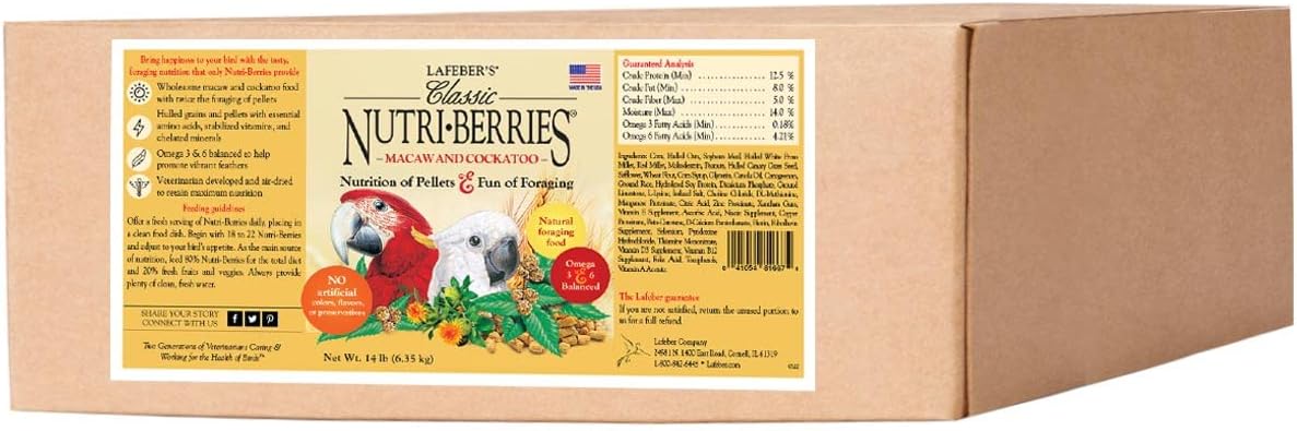 LAFEBER'S Classic Nutri-Berries Pet Bird Food, Made with Non-GMO and Human-Grade Ingredients, for Parrots, 14 lb
