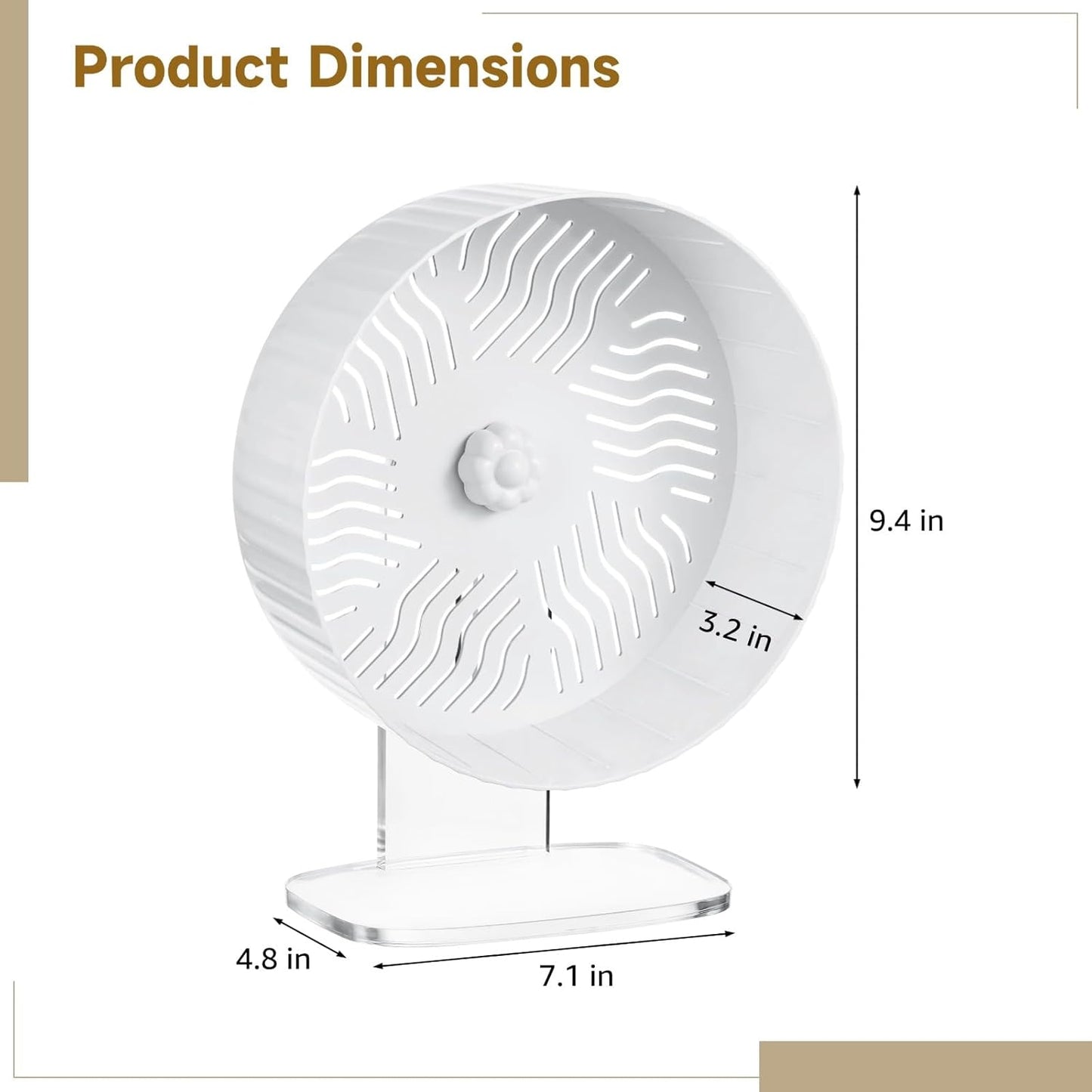 Silent Hamster Wheel, Hamster Exercise Wheel with Adjustable Acrylic Stand, Hamster Exercise Wheel for Gerbil, Syrian & Dwarf, Chinchilla and More Small Animal Hamster Running Wheels (9.5 in)