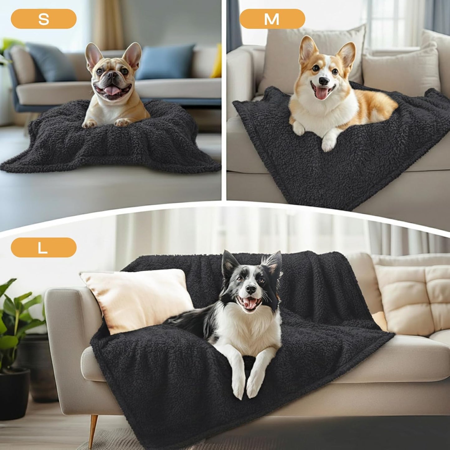 1 Pack 3 Calming Blankets Fluffy Premium Fleece Pet Blanket Soft Sherpa Throw for Dog Puppy Cat Black Medium (30“x20'')