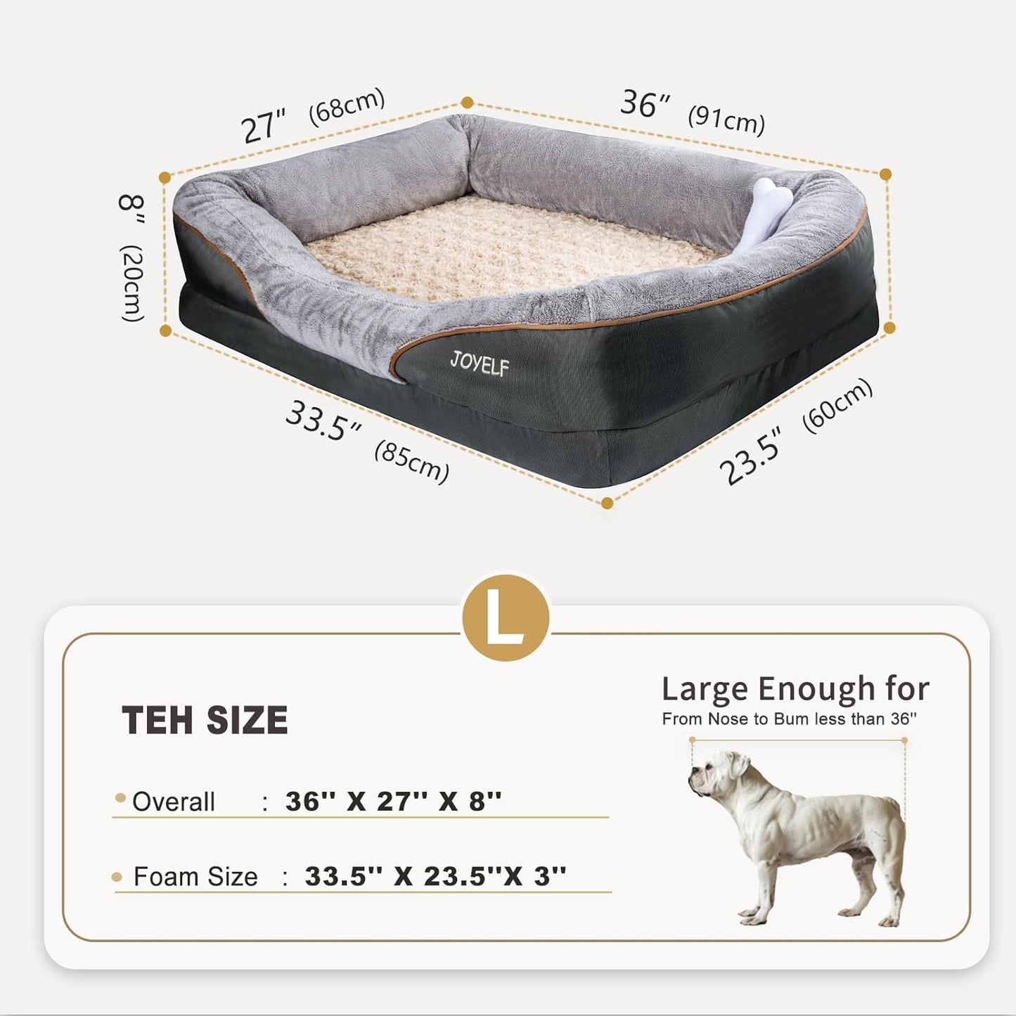 JOYELF Large Memory Foam Dog Bed, Orthopedic Dog Bed & Sofa with Removable Washable Cover and Squeaker Toy as Gift