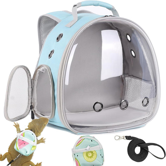 Bearded Dragon Backpack Carrier,Reptile Portable Backpack Carrier with Small Backpack Harness Leash Set,Space Capsule Clear Bubble Window Travel Backpack for Lizard Travel,Guinea Pig,Rabbit