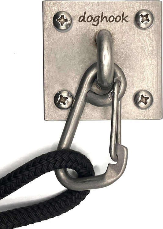 Canine Hitch- Secure Dog Leash Parking Indoor- Outdoor Wall Hook with EZ Clip - Tie Out Stainless Steel - Practical Lead Management for Home & Business