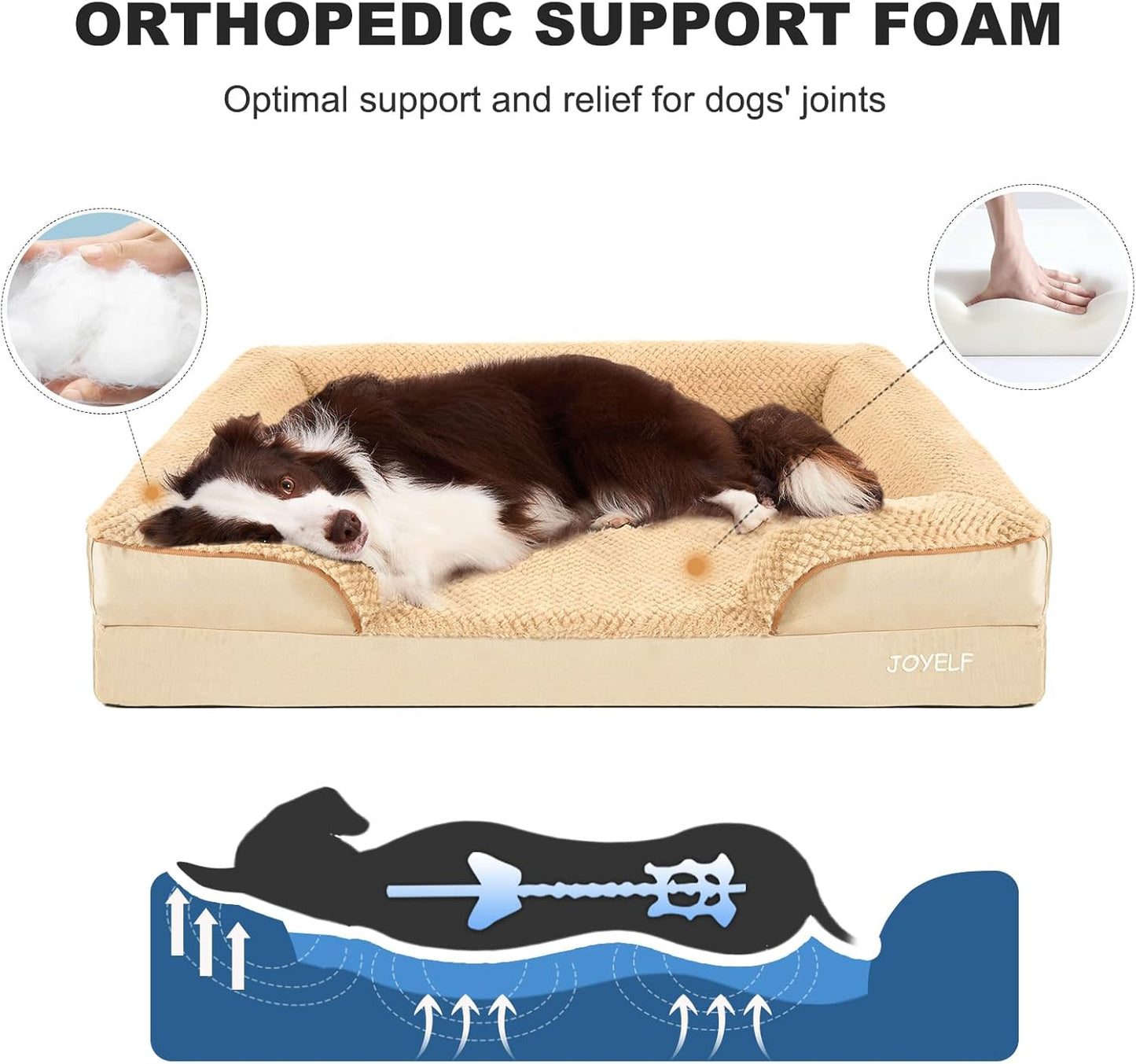 JOYELF Orthopedic Dog Bed for Extra Large Dogs, Foam Sofa Couch Bed, Waterproof with Removable Washable Cover and Nonskid Bottom, Durable - Khaki