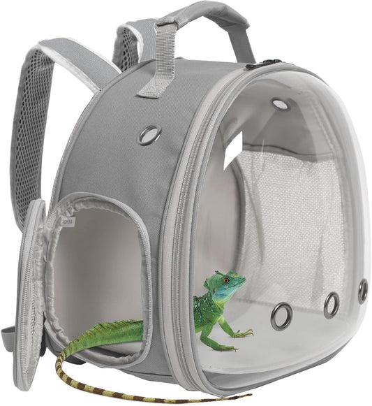 Lizard Travel Backpack Carrier,Small Animal Portable Backpack Carrier,Space Capsule Clear Bubble Window Travel Backpack for Bearded Dragon,Guinea Pig,Rabbit, Airline Approved (Grey, Backpack)
