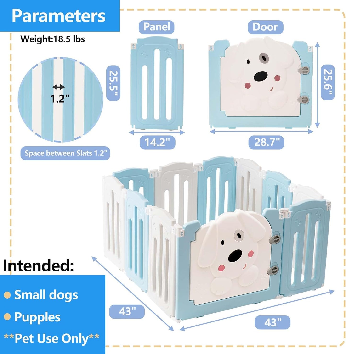 Foldable Dog Play Pen Indoors, Non-Slip Sturdy Puppy Playpen with Door, 25.5" H 10-Panel Adjustable Shape Dog Fence Pen for Small/Medium Dogs, Thickened, Easy to Store