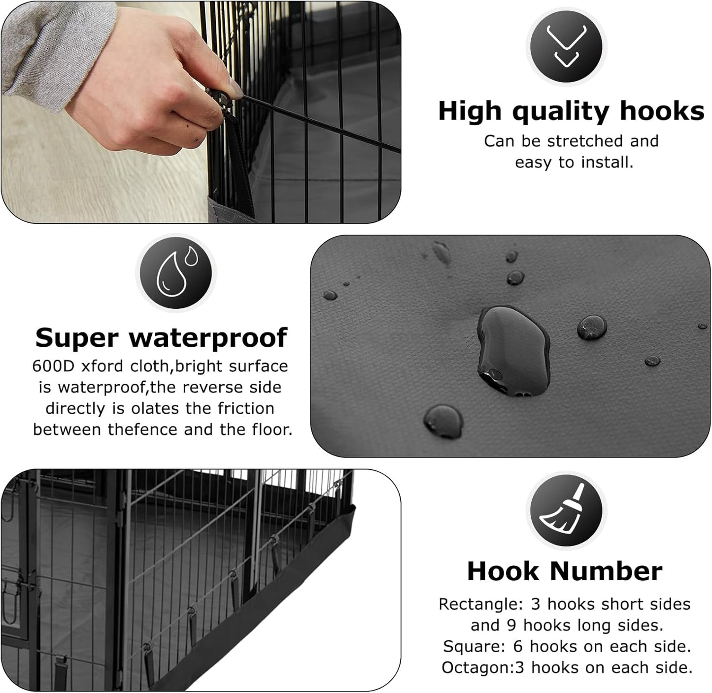 PJYuCien Dog Playpen Bottom Pad, Fits 24 Inch Width 8 Panels Regular Octagon Metal Exercise Pet Playpen, Black (Note:Playpen Not Included)