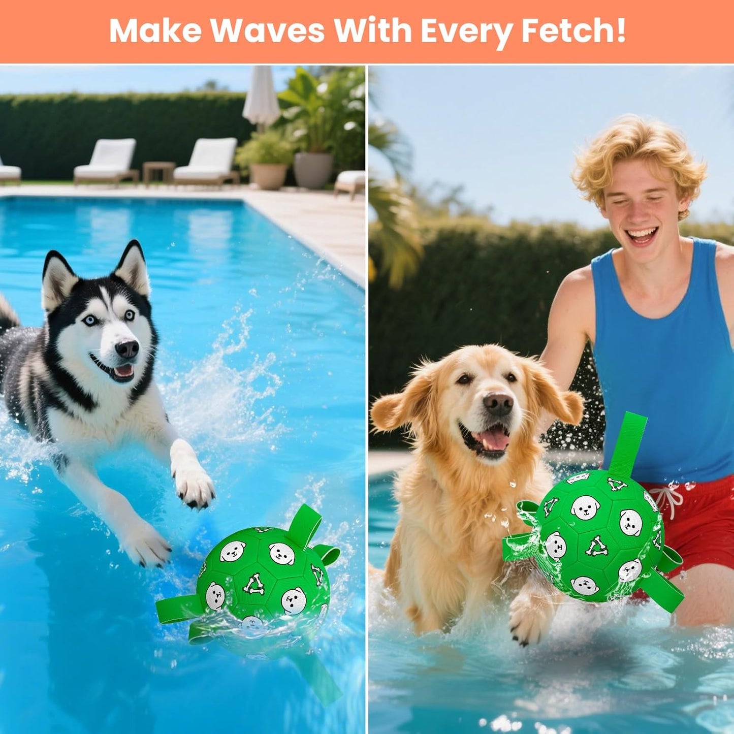 Interactive Dog Toys, Soccer Ball with Straps, Durable Herding Ball for Tug of War, Water Pool Dog Busy Toys for Indoor/Outdoor Play – Fun Birthday Gift for Medium & Large Dogs, 8 Inch
