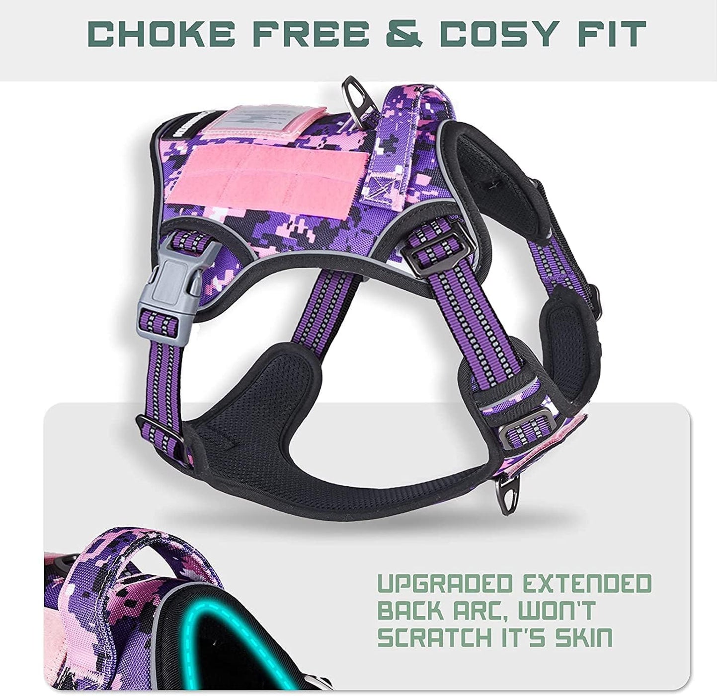 BUMBIN Tactical Dog Harness for Small Dogs No Pull, Famous TIK Tok No Pull Puppy Harness, Fit Smart Reflective Pet Walking Harness for Training, Adjustable Dog Vest Harness with Handle Purple Camo XS