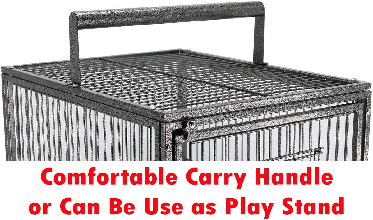 Portable Heavy Duty Travel Bird Parrot Carrier Cage Feeding Bowl Play Stand with Handle