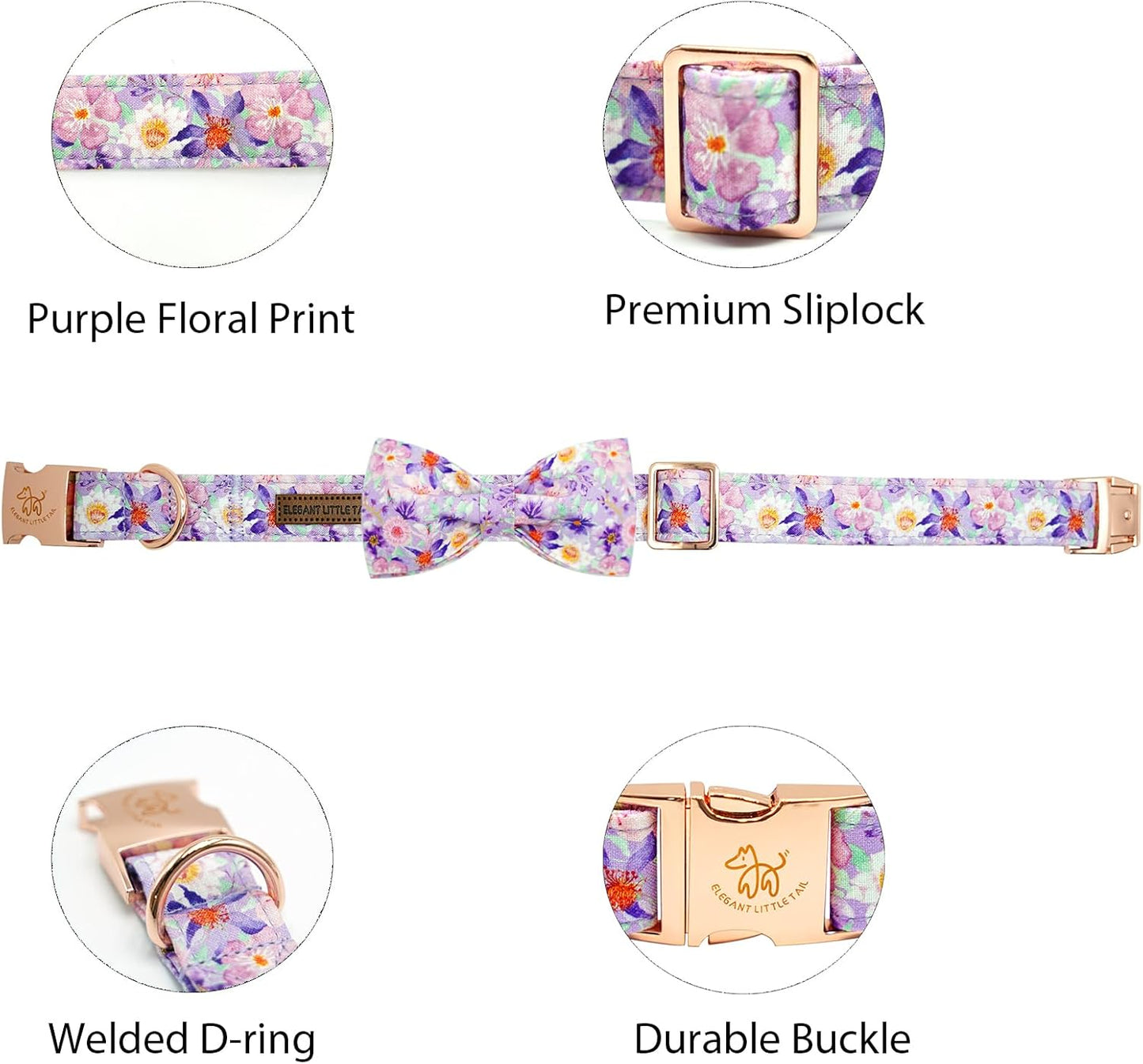 Elegant little tail Dog Collar, Rose Print Pet Collar Summer Dog Collar Durable Metal Buckle Dog Collars Cotton Pet Adjustable Dog Collars for X-Small Dogs