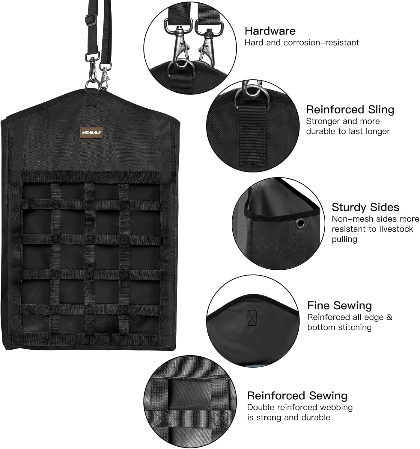 Hay Bags for Horses,3 Packs Slow Feed Hay Bags for Goats,Sheep,Donkey,Premium Oxford Hay Feed Bags with Front Hay Nets Design, Easy to Fill and Hang with Large Opening (3 Black)