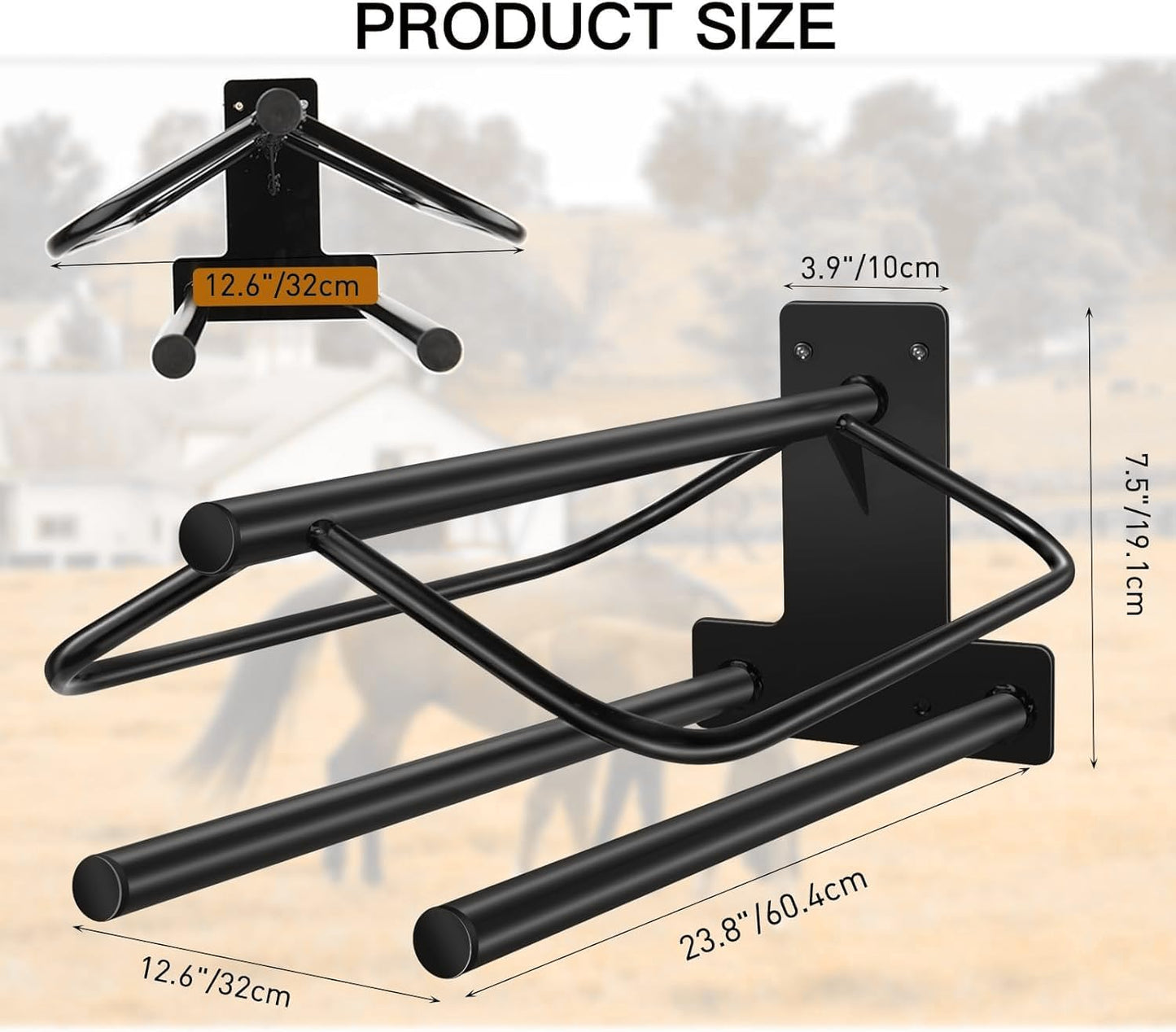 4 Sets Wall Mounted Saddle Rack With Double Pad Bar - Heavy Duty Stand for English and Western Saddles - 23.8x12.6x7.5 Inches