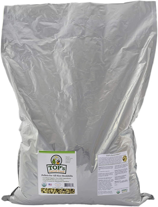 TOP's Parrot Food Pellets Hookbills, Small, Medium and Large Parrots - USDA Organic Certified - 25 lb / 11.33 kg