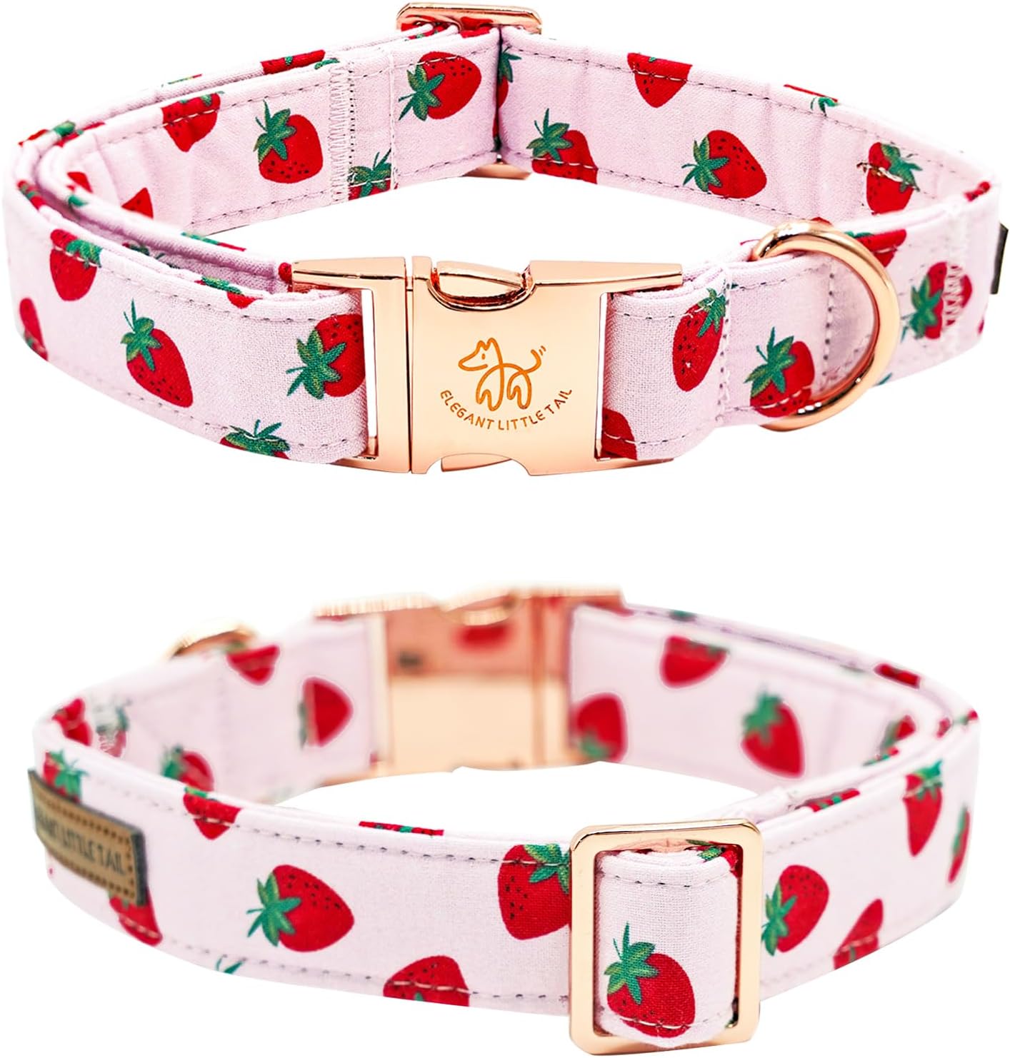 Elegant little tail Dog Collar, Strawberries Print Pet Collar Summer Dog Collar Durable Metal Buckle Dog Collars Cotton Pet Adjustable Dog Collars for Large Dogs