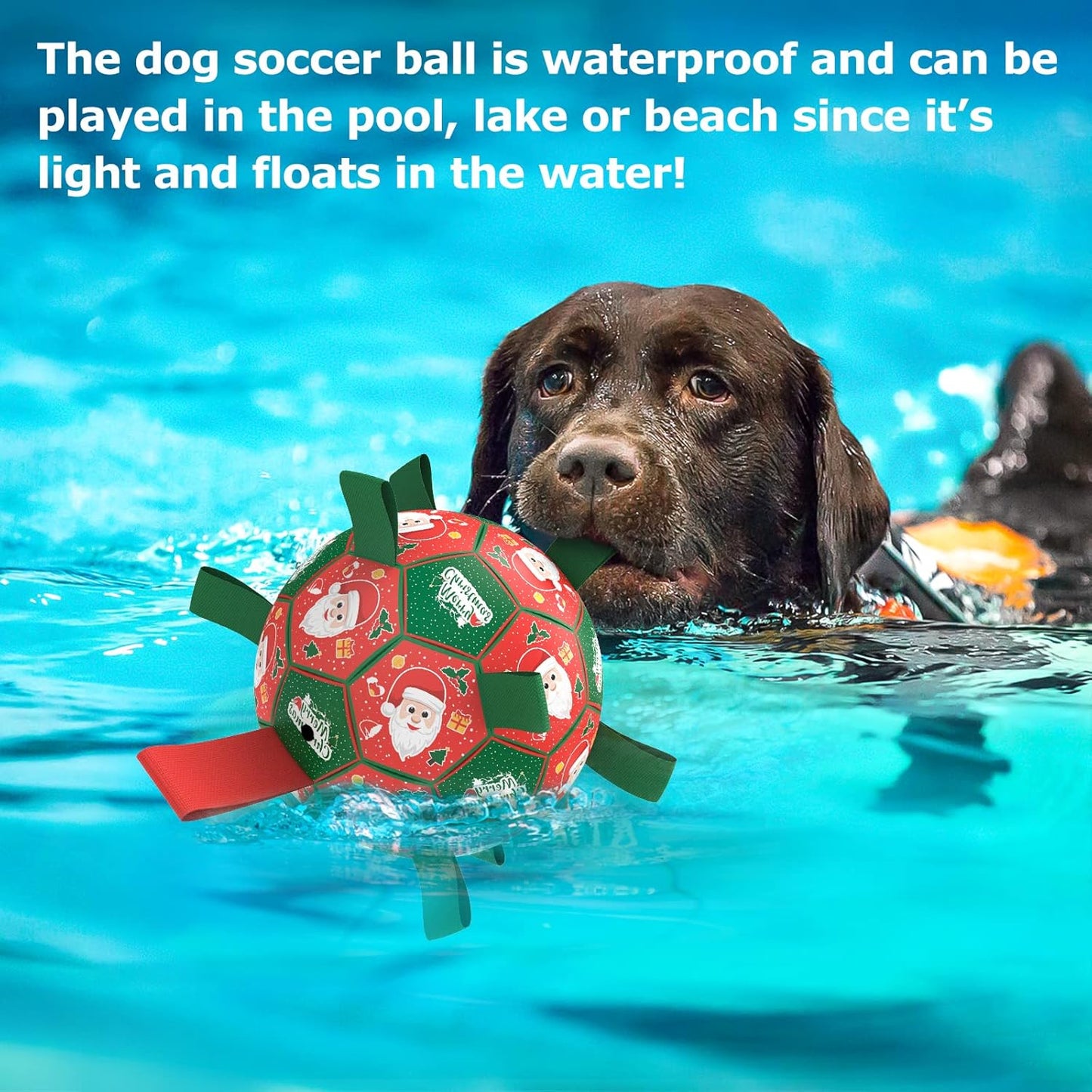 QDAN Christmas Dog Toys: Soccer Ball with Straps for Outdoor Play, Tug of War, Puppy Gifts - Durable 8-Inch Balls for Medium Large Dogs