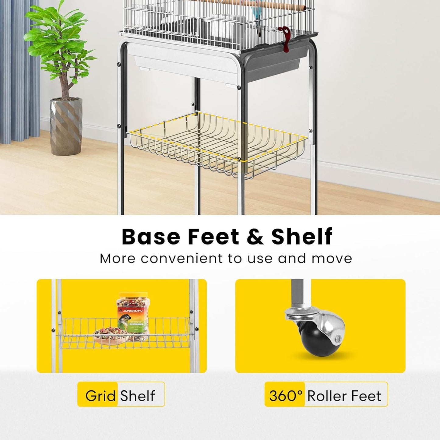 VIVOHOME 64 Inch Bird Cage with Play Top and Rolling Stand for Parrots Conures Lovebird Cockatiel Parakeets Gray