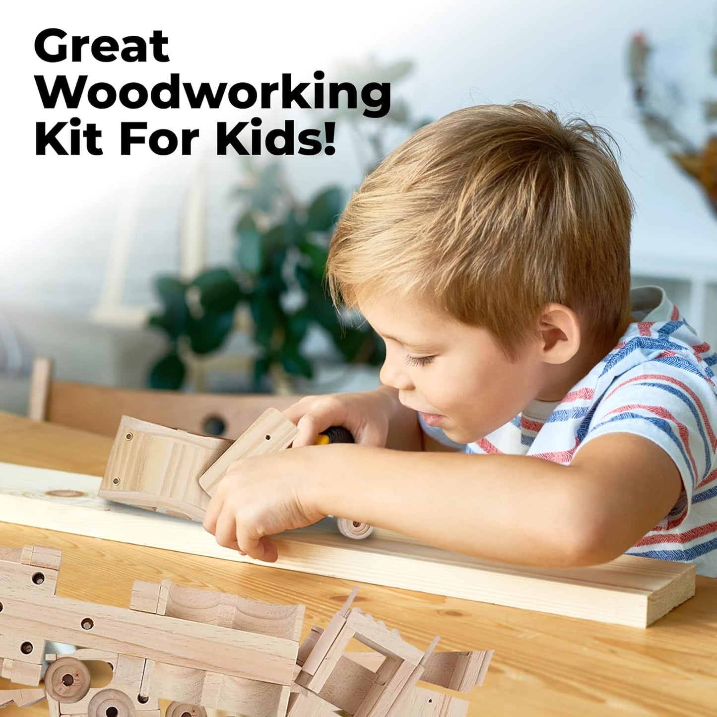 Kraftic Woodworking Building Kit for Kids and Adults, 3 Educational DIY Carpentry Construction Wood Model Kit STEM Toy Projects for Boys and Girls - Wooden Military Vehicle, Excavator and Bird-Feeder