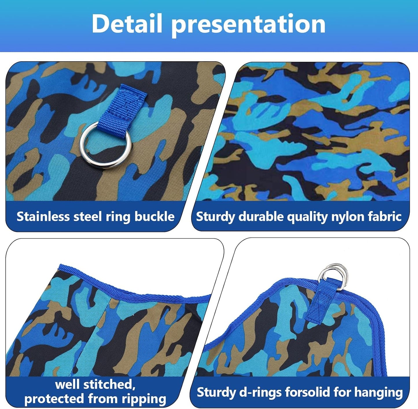 Horse Hay Bag Durable Oxford Fabric, Large Capacity Feeding Bag with Metal Snap Fastener, Slow Feeding Hay Sack, Ideal for Horse Cow Goats Donkey Perfect Hay Feeder with Open Feed Hole (Camouflage)