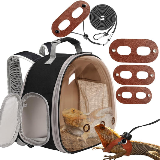 Bearded Dragon Travel Backpack with Harness and Leash Set,Lizard Backpack Travel Carrier,Space Capsule Clear Bubble Window Astronaut Reptile Carrier Backpack, Airline Approved