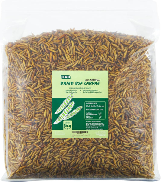 5LB Dried Black Soldier Fly Larvae, 86X Calcium Than Dried Mealworms, High Protein Non-GMO Organic Chicken Feed