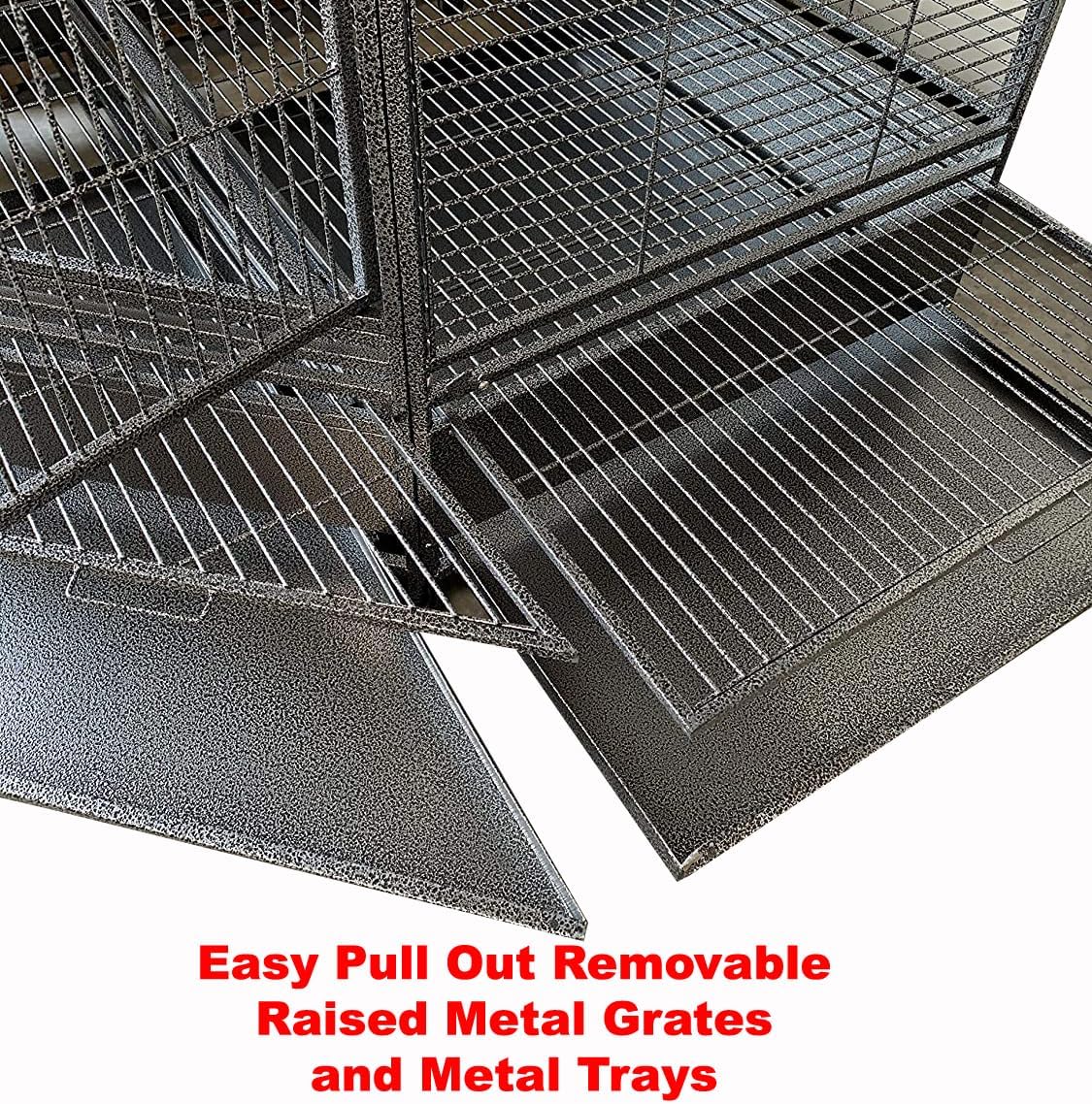 64" Extra Large Corner Bird Flight Breeding Wrought Iron Rolling Parrot Cage Side Solid Metal Plate Feed Doors Pull Out Removable Grate and Tray with Around Metal Seed Guard