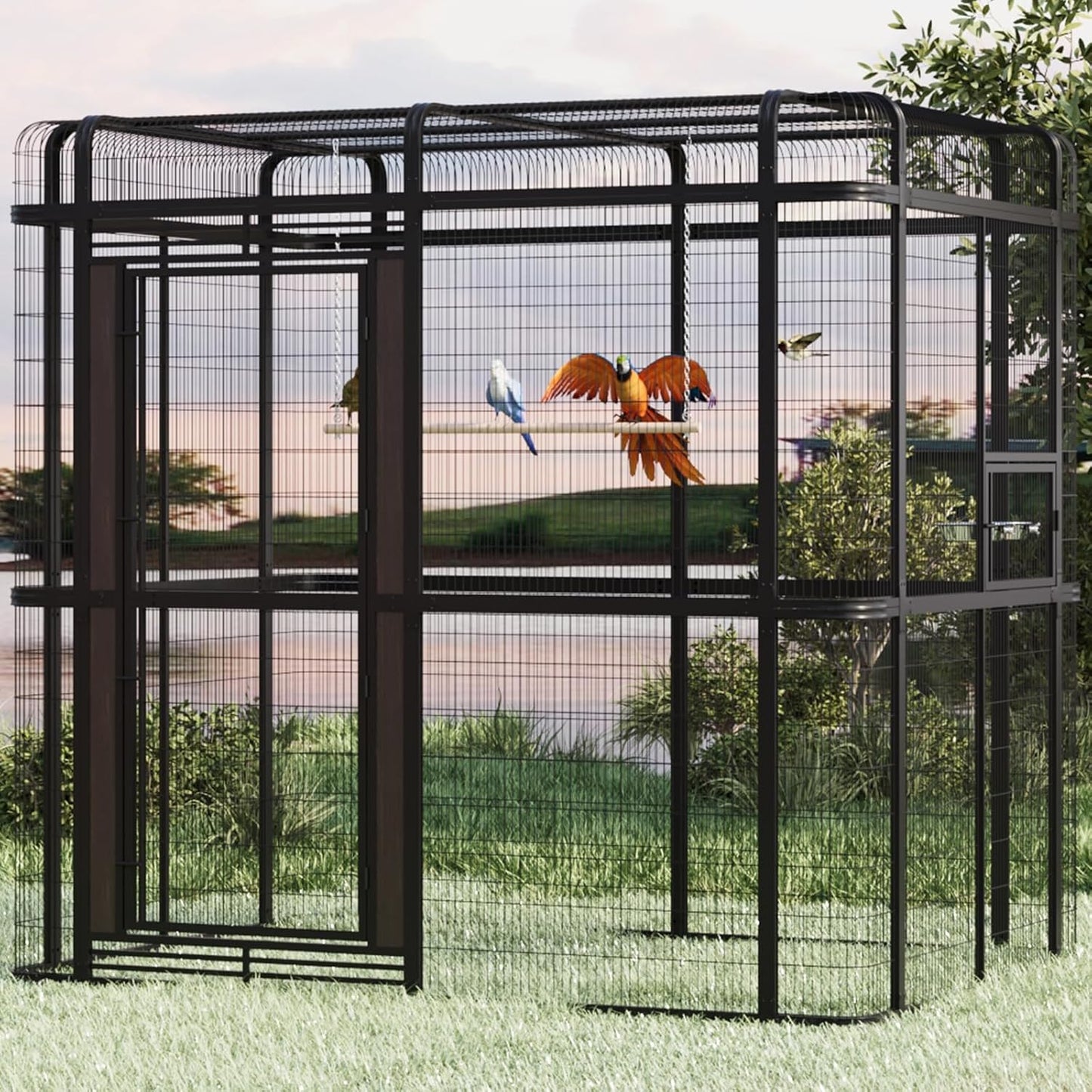 Large Bird Cage for Parakeets Outdoor Bird Aviary Parrot Cage with Perch, Walk-in Heavy Duty Birdcage for Macaws Canaries Parrots Budgie Lovebirds, Black