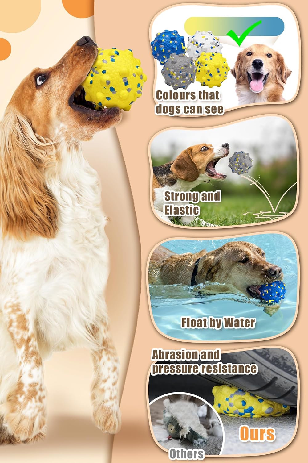 Dog Tennis Balls for Aggressive Chewers, Indestructible Durable Bouncy Interactive Toy for Dogs Fetch Game Lightweight Floating Outdoor Training(4Pcs Large)