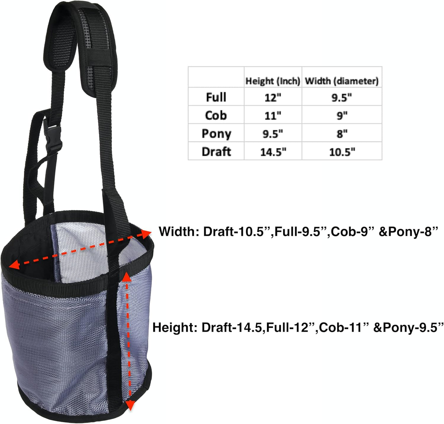 Majestic Ally Horse Feed Bag, Heavy Duty Nylon Mesh Grain Feed Bag, Adjustable Strap with Durable Snap and Elastic Straps, Comfort Neck Pad and Nose Pad- Large (Draft, Beige)