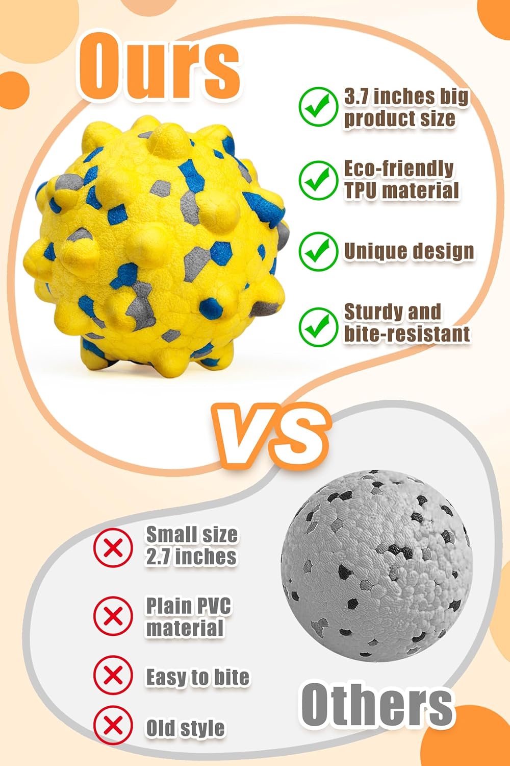 Dog Tennis Balls for Aggressive Chewers, Indestructible Durable Bouncy Interactive Toy for Dogs Fetch Game Lightweight Floating Outdoor Training(2 Yellow Point+ 2 Blue Circle Large)