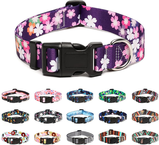 Mercano Adjustable Dog Collar - Special Design Patterns, Soft Nylon Comfortable Sturdy Pet Collar for Small Medium Large Dogs (XS, Floral Pink)