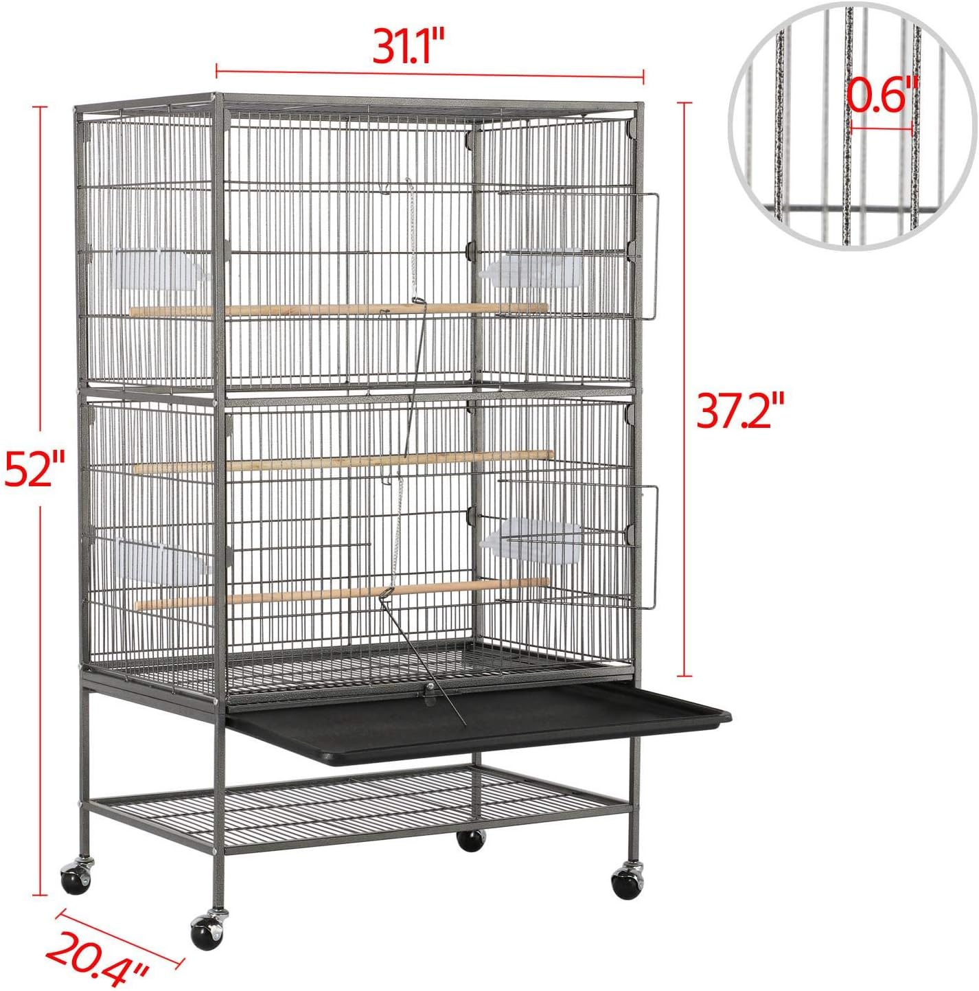 Yaheetech 52-inch Wrought Steel Standing Large Flight King Bird Cage for Cockatiels African Grey Quaker Amazon Sun Parakeets Green Cheek Conures Pigeons Parrot Bird Cage Birdcage with Stand