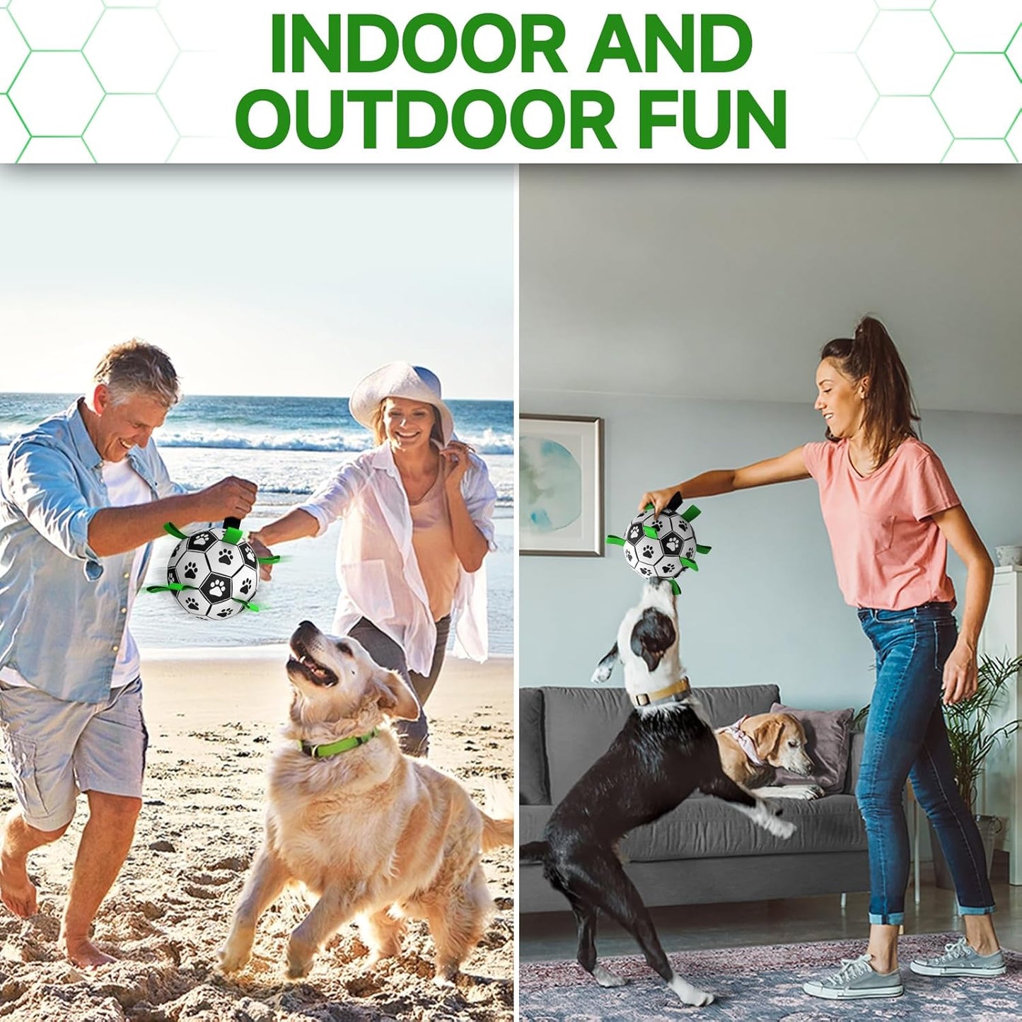 QDAN Premium Dog Toys Balls, Dog Soccer Ball with Straps, Dog Birthday Gifts, Herding Ball, Durable Balls for Small Medium Pet, Puppy Outdoor Toy, Pet Training Soccer Ball, World Cup Soccer (6 Inch)