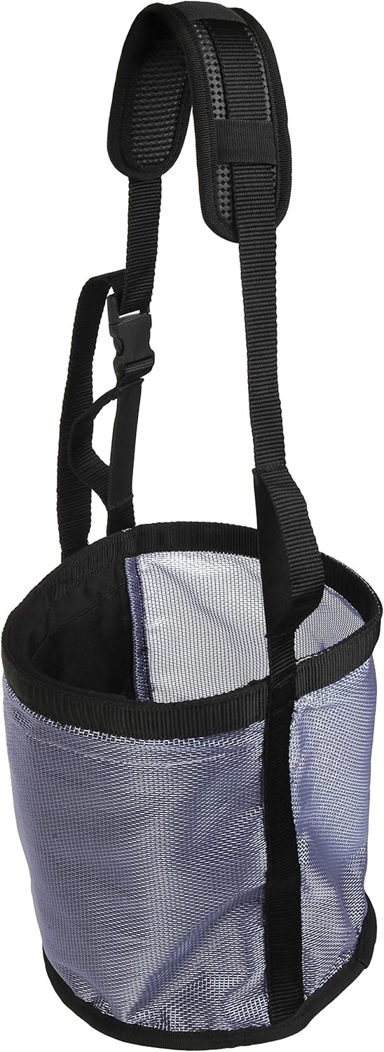 Majestic Ally Horse Feed Bag, Heavy Duty Nylon Mesh Grain Feed Bag, Adjustable Strap with Durable Snap and Elastic Straps, Comfort Neck Pad and Nose Pad- Large (Draft, Dark Gray)