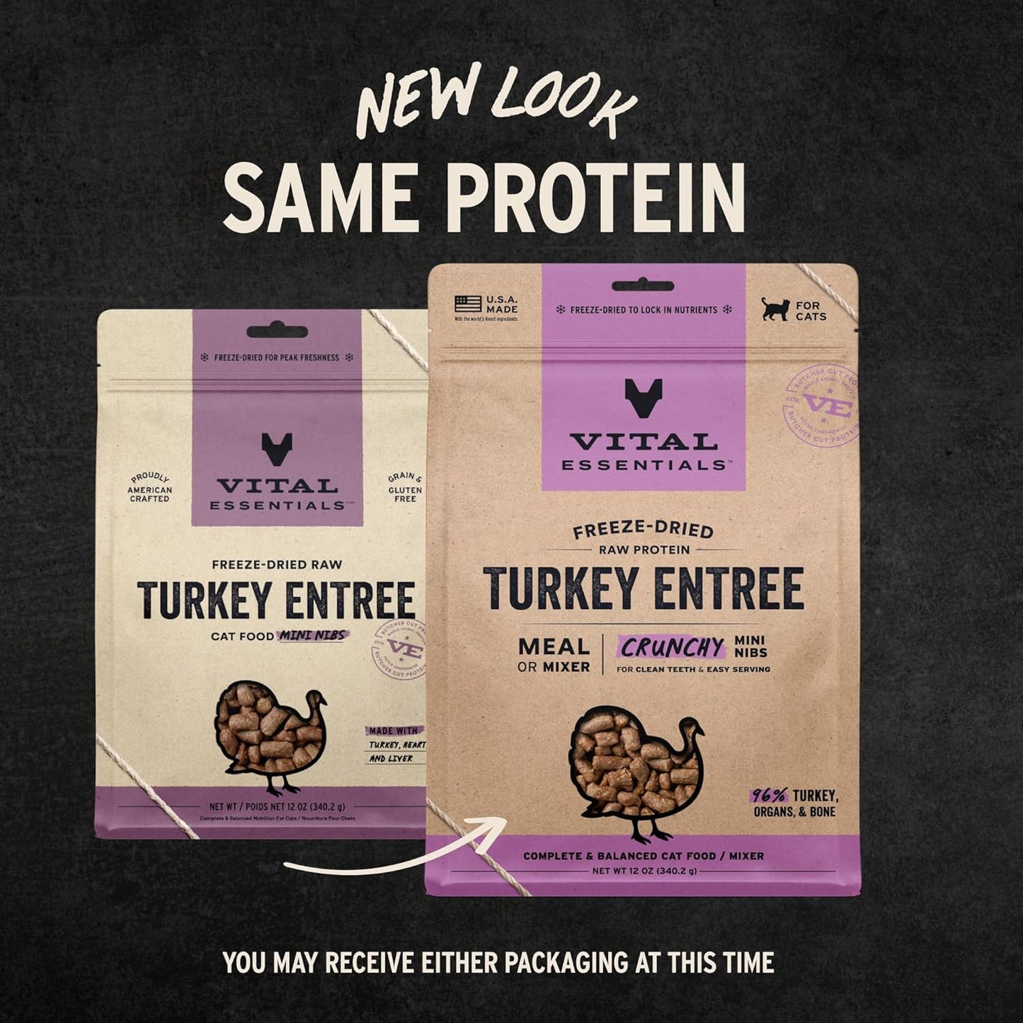 Vital Essentials Freeze-Dried Raw Turkey Meal or Mixer Cat Food Crunchy Nibs, 12 oz