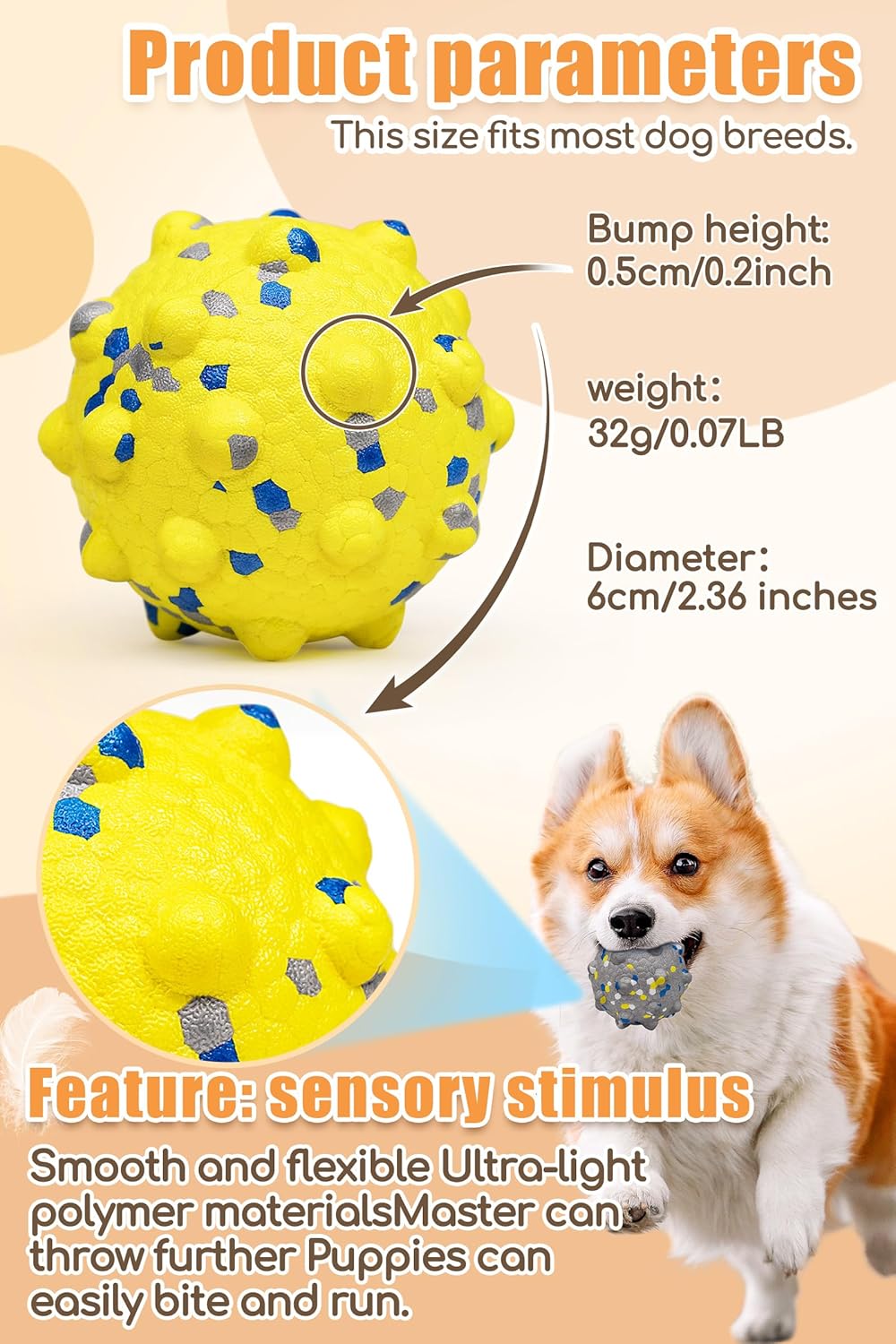 Dog Tennis Balls for Aggressive Chewers, Indestructible Durable Bouncy Interactive Toy for Dogs Fetch Game Lightweight Floating Outdoor Training(Yellow+Blue Medium)